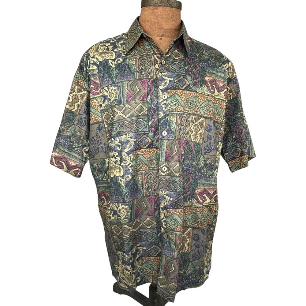 Norm Thompson Tori Richard Hawaiian Shirt Mens L Tropical Cotton Lawn Artsy USA